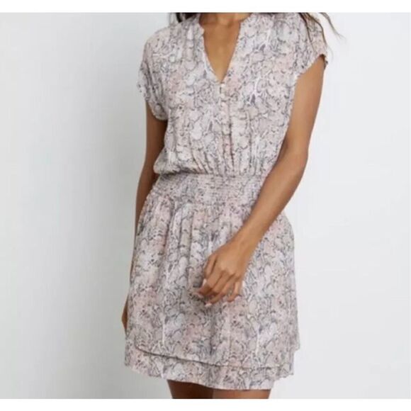 Rails Karla Watercolor Snakeskin Pink Smocked Tiered Dress Sz S - Picture 1 of 10